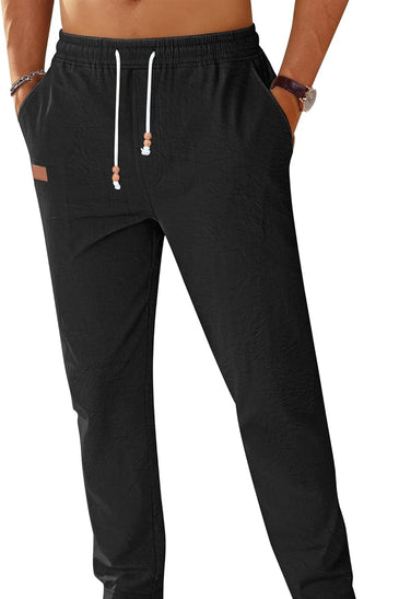 TARAINYA Pantalón Lino Hombre en Mezcla de Algodón y Lino con Cordón Ajustable y Bolsillos Ideal para Practicar Yoga y para la Playa