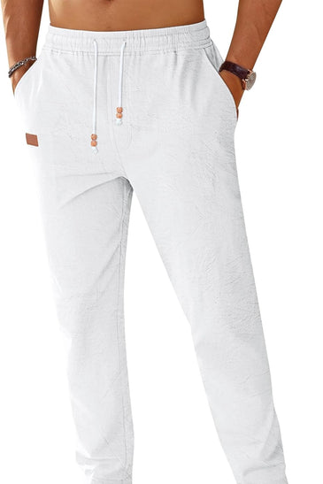 TARAINYA Pantalón Lino Hombre en Mezcla de Algodón y Lino con Cordón Ajustable y Bolsillos Ideal para Practicar Yoga y para la Playa
