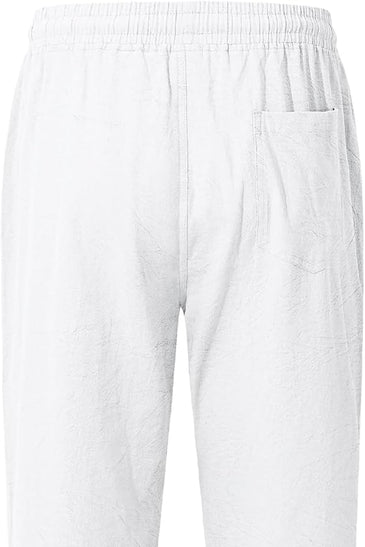 TARAINYA Pantalón Lino Hombre en Mezcla de Algodón y Lino con Cordón Ajustable y Bolsillos Ideal para Practicar Yoga y para la Playa