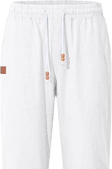 TARAINYA Pantalón Lino Hombre en Mezcla de Algodón y Lino con Cordón Ajustable y Bolsillos Ideal para Practicar Yoga y para la Playa