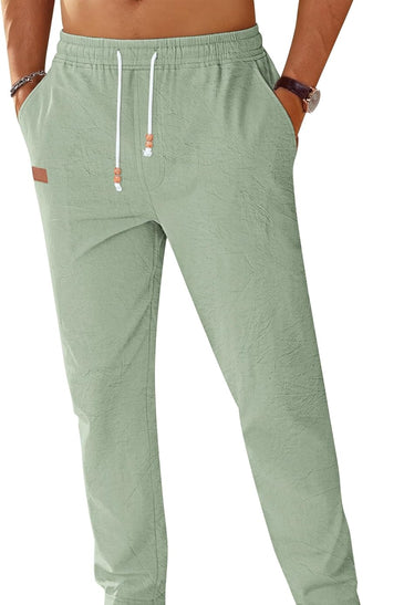 TARAINYA Pantalón Lino Hombre en Mezcla de Algodón y Lino con Cordón Ajustable y Bolsillos Ideal para Practicar Yoga y para la Playa
