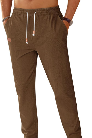 TARAINYA Pantalón Lino Hombre en Mezcla de Algodón y Lino con Cordón Ajustable y Bolsillos Ideal para Practicar Yoga y para la Playa