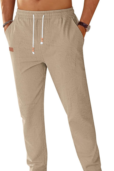TARAINYA Pantalón Lino Hombre en Mezcla de Algodón y Lino con Cordón Ajustable y Bolsillos Ideal para Practicar Yoga y para la Playa