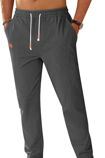 TARAINYA Pantalón Lino Hombre en Mezcla de Algodón y Lino con Cordón Ajustable y Bolsillos Ideal para Practicar Yoga y para la Playa