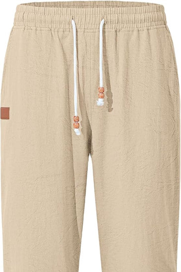 TARAINYA Pantalón Lino Hombre en Mezcla de Algodón y Lino con Cordón Ajustable y Bolsillos Ideal para Practicar Yoga y para la Playa