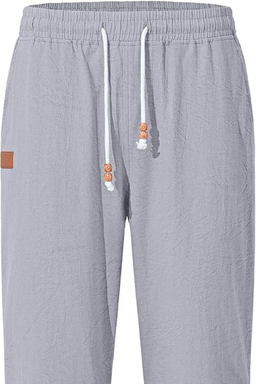 TARAINYA Pantalón Lino Hombre en Mezcla de Algodón y Lino con Cordón Ajustable y Bolsillos Ideal para Practicar Yoga y para la Playa