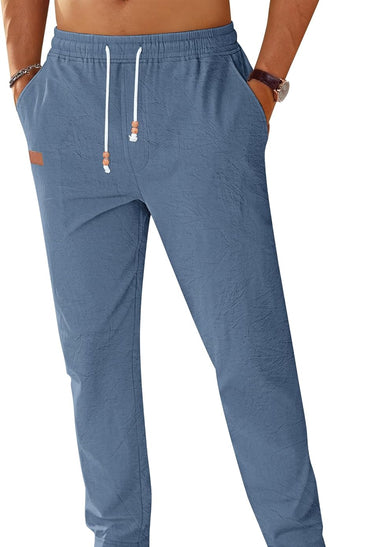 TARAINYA Pantalón Lino Hombre en Mezcla de Algodón y Lino con Cordón Ajustable y Bolsillos Ideal para Practicar Yoga y para la Playa