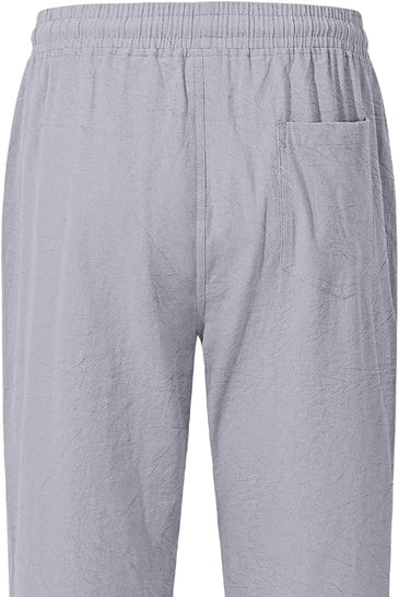 TARAINYA Pantalón Lino Hombre en Mezcla de Algodón y Lino con Cordón Ajustable y Bolsillos Ideal para Practicar Yoga y para la Playa