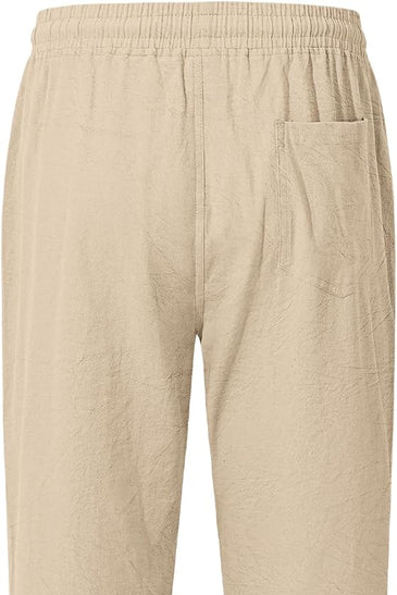 TARAINYA Pantalón Lino Hombre en Mezcla de Algodón y Lino con Cordón Ajustable y Bolsillos Ideal para Practicar Yoga y para la Playa
