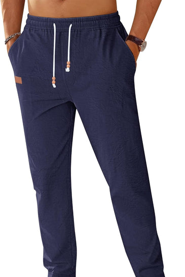 TARAINYA Pantalón Lino Hombre en Mezcla de Algodón y Lino con Cordón Ajustable y Bolsillos Ideal para Practicar Yoga y para la Playa
