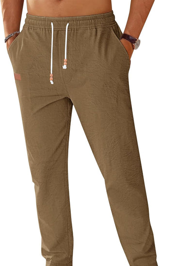 TARAINYA Pantalón Lino Hombre en Mezcla de Algodón y Lino con Cordón Ajustable y Bolsillos Ideal para Practicar Yoga y para la Playa