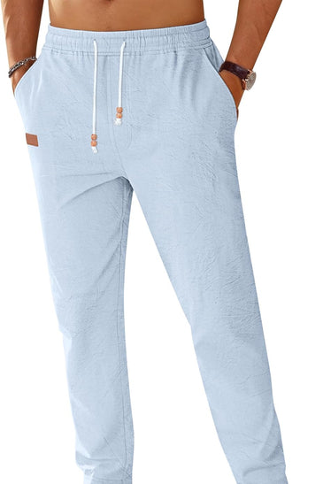 TARAINYA Pantalón Lino Hombre en Mezcla de Algodón y Lino con Cordón Ajustable y Bolsillos Ideal para Practicar Yoga y para la Playa