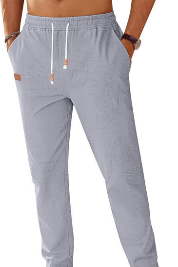 TARAINYA Pantalón Lino Hombre en Mezcla de Algodón y Lino con Cordón Ajustable y Bolsillos Ideal para Practicar Yoga y para la Playa