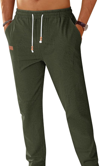TARAINYA Pantalón Lino Hombre en Mezcla de Algodón y Lino con Cordón Ajustable y Bolsillos Ideal para Practicar Yoga y para la Playa