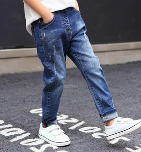 Fashion Jeans for Kids Boys Denim Long Pants Spring Autumn Slim Jeans Young Boy Cowboy Trousers Elastic Waist Pants