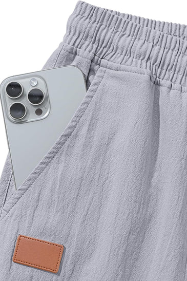 TARAINYA Pantalón Lino Hombre en Mezcla de Algodón y Lino con Cordón Ajustable y Bolsillos Ideal para Practicar Yoga y para la Playa