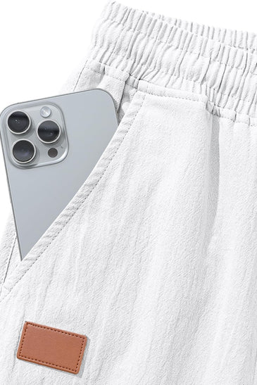 TARAINYA Pantalón Lino Hombre en Mezcla de Algodón y Lino con Cordón Ajustable y Bolsillos Ideal para Practicar Yoga y para la Playa
